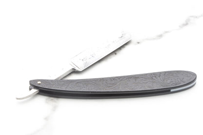 5/8" Vintage Restored Wade & Butcher Straight Razor with Custom Etched Filigree Black Acrylic Scales