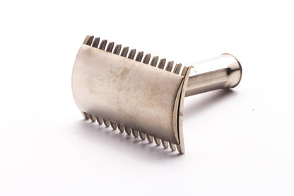 Three Piece Open Comb Double Edge Travel Razor | Factory Nickel Revamp