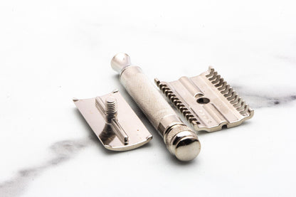 1930's Gillette Ball End Long Comb "NEW" Double Edge Safety Razor Set | Factory Nickel Revamp