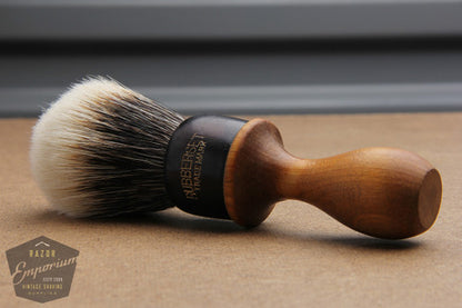 Vintage Rubberset Trade Mark Re-Knotted Blue & Wood Handle Shaving Brush - 28mm Finest Badger