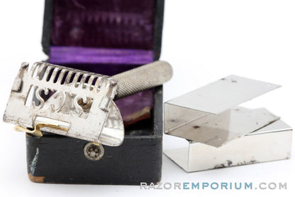 1916 Kampfe Bros Stoll SCS Single Edge Safety Razor w/ Orig. Black Leather Case