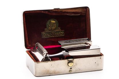 1930's Ever Ready Single Edge Safety Razor Set with Metal Case & Blade Banks | Original Condition