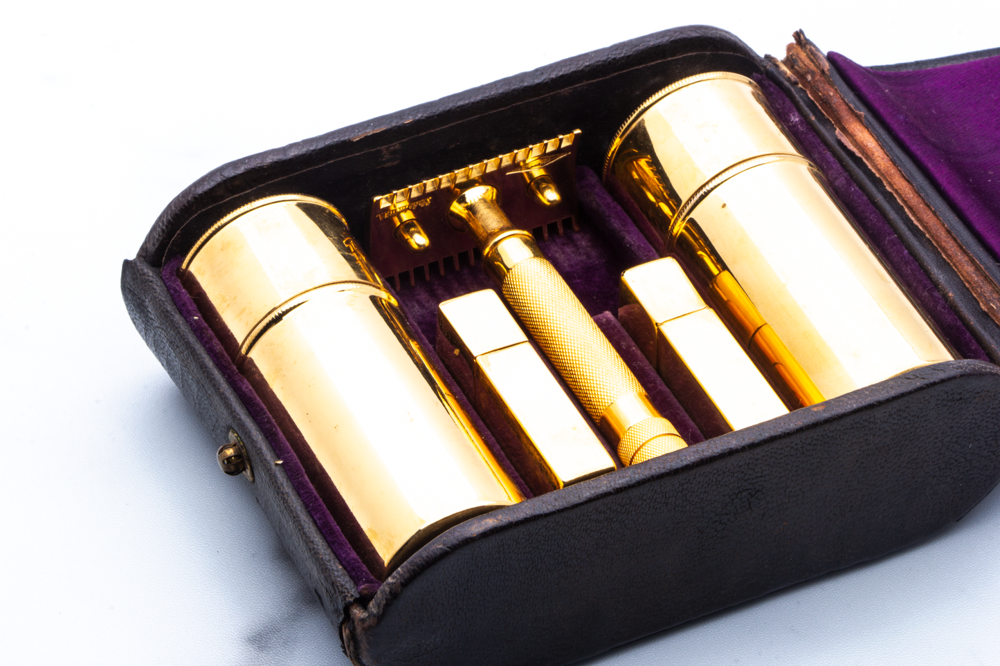 1920's Gillette Gold Old Type Single Ring Travel Combination Set with Brush | Original Condition