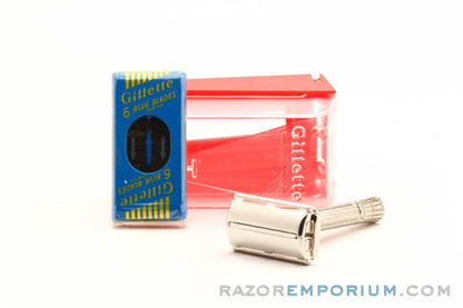 1958 D1 Gillette TV Super Speed Razor Set in Original Red Case w/ Blades