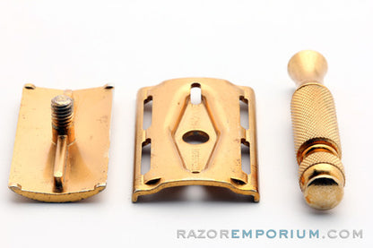 1947-51 Gillette Gold Ball End Travel Tech Safety Razor Set with Leather Zip Pouch