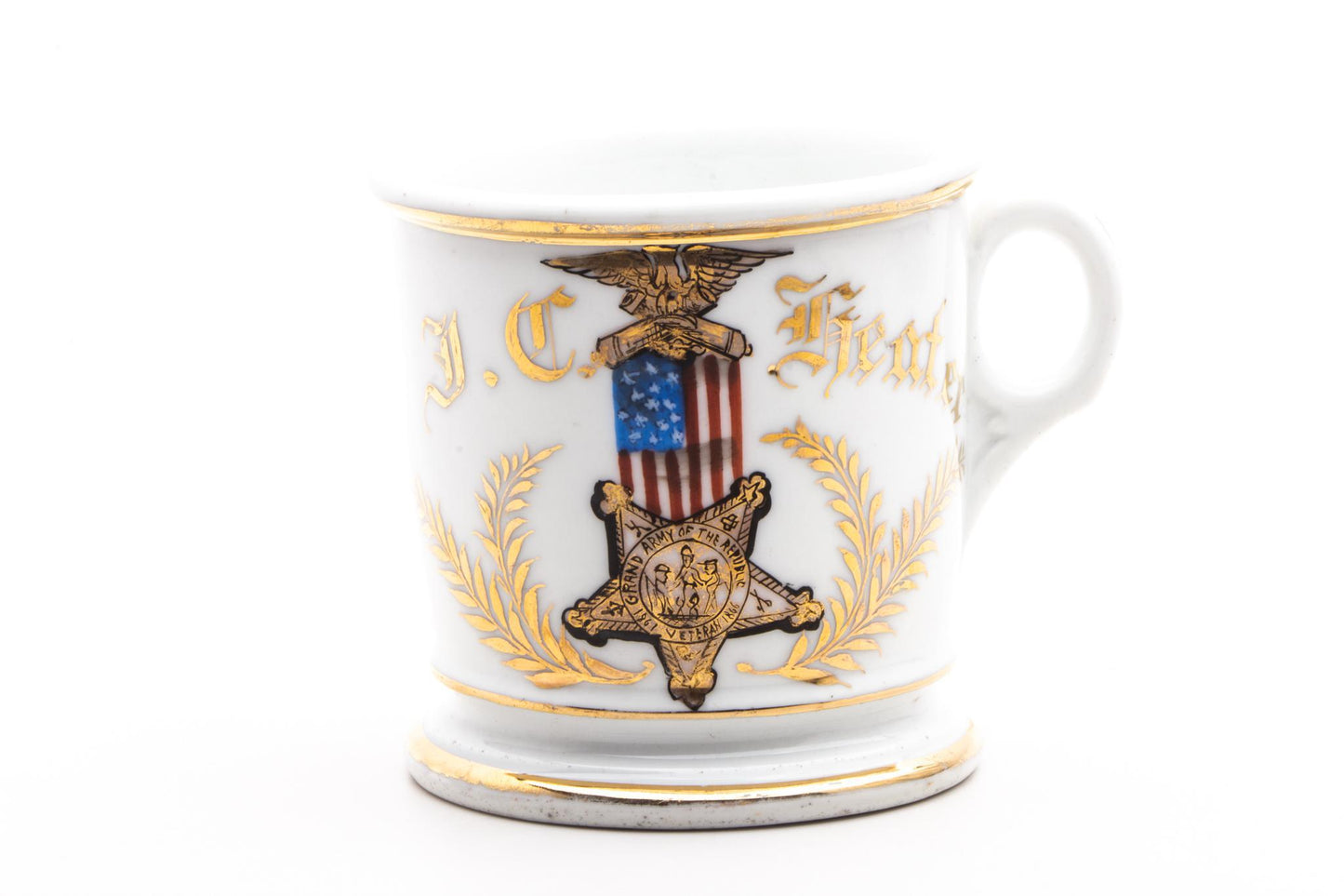 Vintage Hand Painted J.C Heater Veterans Shaving Mug