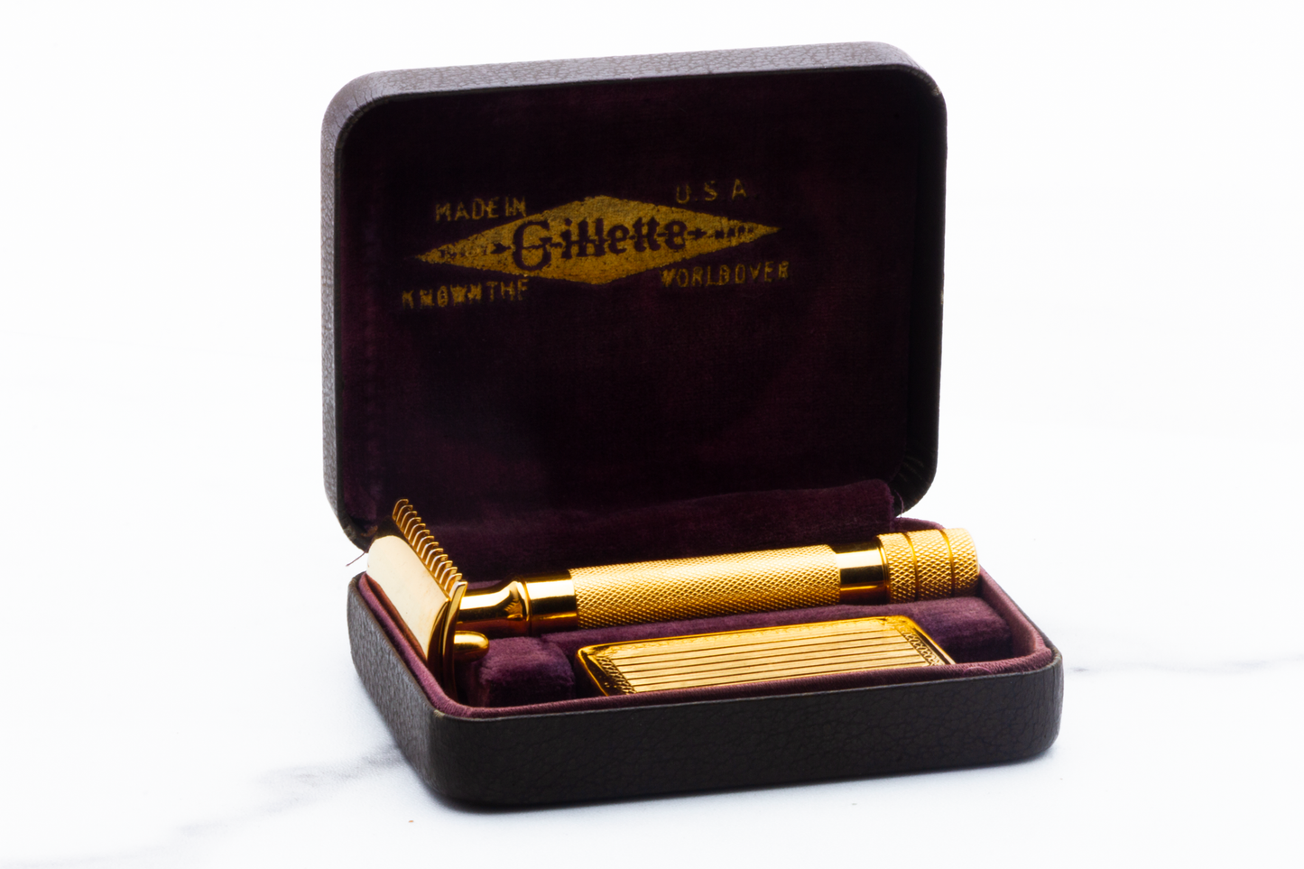 1905 Gillette Gold Single Ring Double Edge Safety Razor Set | 24K Gold Revamp