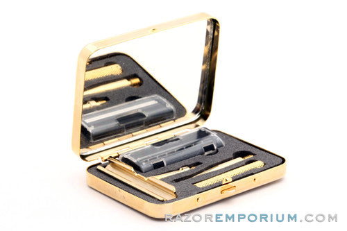 1980's Gillette Trac II Metal Gold Handle Razor Set
