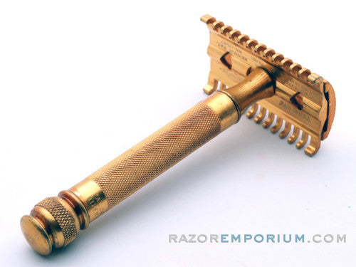 1930's Gillette Gold NEW Long Comb Ball End Double Edge Safety Razor Set