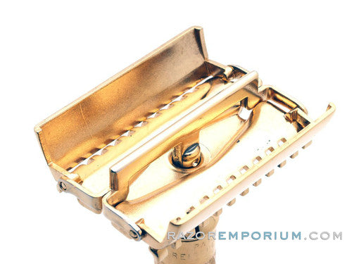 1948 Gillette Gold Aristocrat No. 15 DE Safety Razor w/ Case & Blade Bank