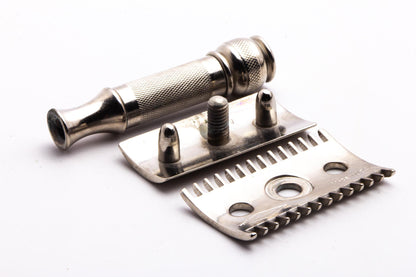 1940's Gillette Open Comb Travel Tech Double Edge Safety Razor | Factory Nickel Revamp