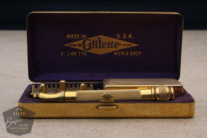 Gillette 1930's Ball End Old Type Style Razor in Gold Pinstripe Case