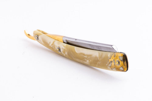 5/8" Dubl Duck Goldedge Pearlduck + Gold Inlay Celluloid Scales Straight Razor  | Solingen, Germany