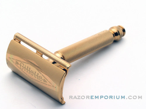 1953 Y4 Gillette Gold Ball End Tech Razor w/ Electro Etched Logo Cap