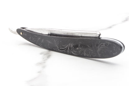 5/8" Vintage Restored Wade & Butcher Straight Razor with Custom Etched Filigree Black Acrylic Scales