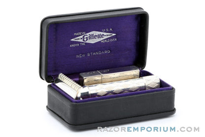 1921 Gillette New Standard Safety Razor in Original Black Leather Case Silver Revamp