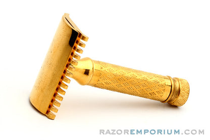 1928 Gillette New Improved Gold Tuckaway Style Travel DE Safety Razor Set w/ Instructions