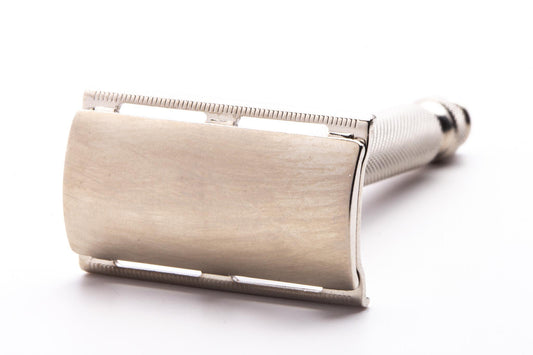 1955 A4 Gillette Ball End Tech Three Piece Double Edge Safety Razor | Factory Nickel Revamp