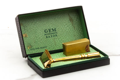 1950's Gem Micromatic Gold Single Edge Safety Razor Set | Original Condition