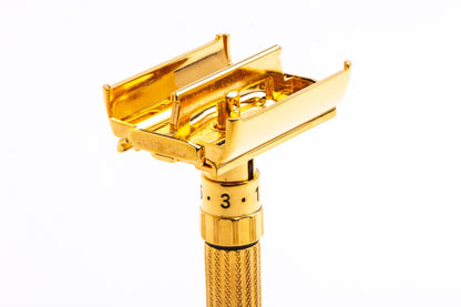 1960 F2 Gillette TTO Fatboy Adjustable DE Safety Razor | 24K Gold Revamp