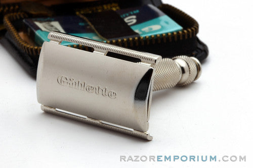 1964 Gillette J2 Travel Tech Safety Razor Black Leather Case