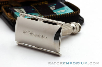 1964 Gillette J2 Travel Tech Safety Razor Black Leather Case
