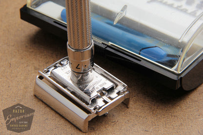 Gillette 1960 Fatboy / $1.95 Adjustable DE Safety Razor in Case F3 - Rhodium REVAMPED