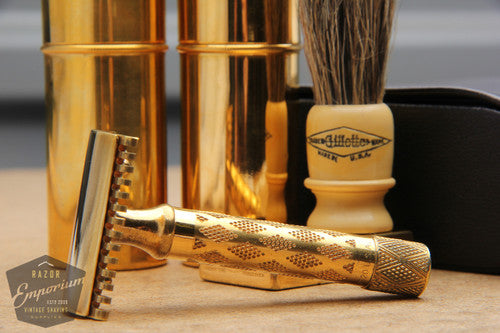 Gillette 1926 Gold New Improved Travel Combination Set in Original Black Leather