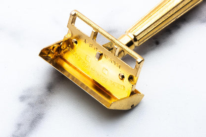 1940's Gem Micromatic Gold "Bullet Tip" Single Edge Safety Razor w/ Case & Blade Bank | Original Condition