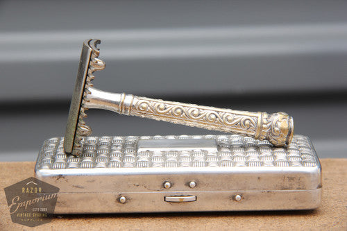 Gillette 1918 Basketweave Pocket Edition - Old Type Spiral (DE) Razor Travel Set