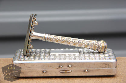 Gillette 1918 Basketweave Pocket Edition - Old Type Spiral (DE) Razor Travel Set