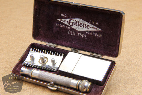 Gillette 1920 Basketweave Pocket Edition - Old Type Open Comb DE Razor Set