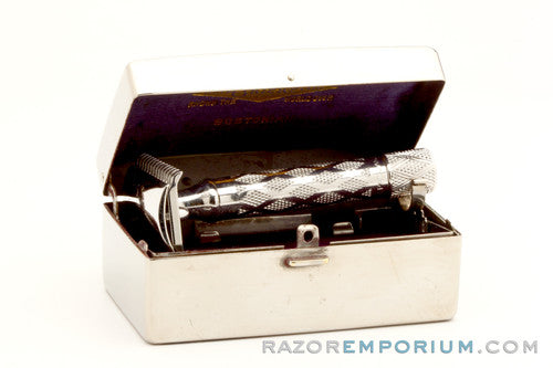 1920 Gillette Silver NEW Bostonian DE Safety Razor in Original Metal Case | Rhodium Revamp
