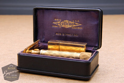 Gillette 1927 Gold New Standard Safety Razor in Original Black Leather Case