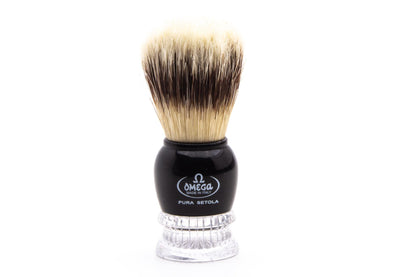 Omega | Model 10275 Black and Clear Acrylic Handle Boar Shaving Brush