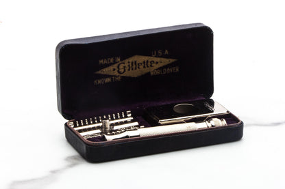 1930's Gillette Ball End Long Comb "NEW" Double Edge Safety Razor Set | Factory Nickel Revamp