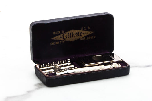 1930's Gillette Ball End Long Comb "NEW" Double Edge Safety Razor Set | Factory Nickel Revamp