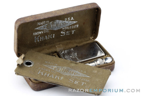 1918 Gillette Ball End Old Type Khaki Service Razor Set Army Issue - Excellent