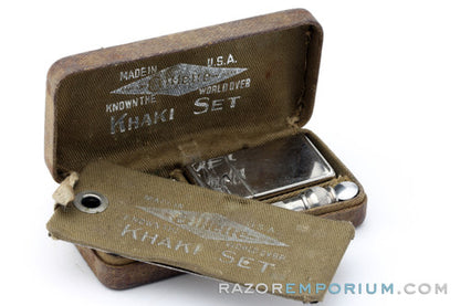 1918 Gillette Ball End Old Type Khaki Service Razor Set Army Issue - Excellent