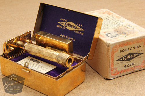 Gillette 1922 Gold NEW Bostonian DE Safety Razor Set in Orig. Box