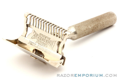 1912 Gem Style Single Edge Safety Razor in Black/Purple Leather Case w/ Blade Bank