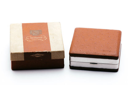 Gillette 1948 Executive DE Safety Razor Set w/ Ostrich Leather Case, Blade Bank, and Original Box