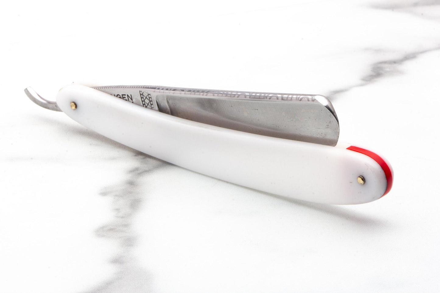 5/8" Restored Dovo Straight Razor With White Scales & Red Wedge Accent