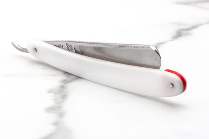 5/8" Restored Dovo Straight Razor With White Scales & Red Wedge Accent