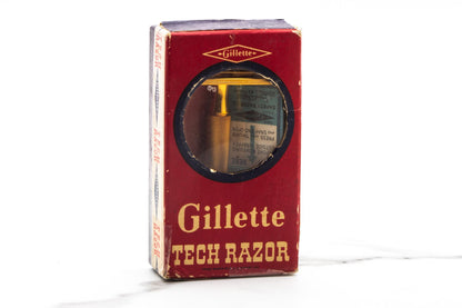 1940's Gillette Gold Ball End TECH in Original Red Cardboard Box Set | Original Condition