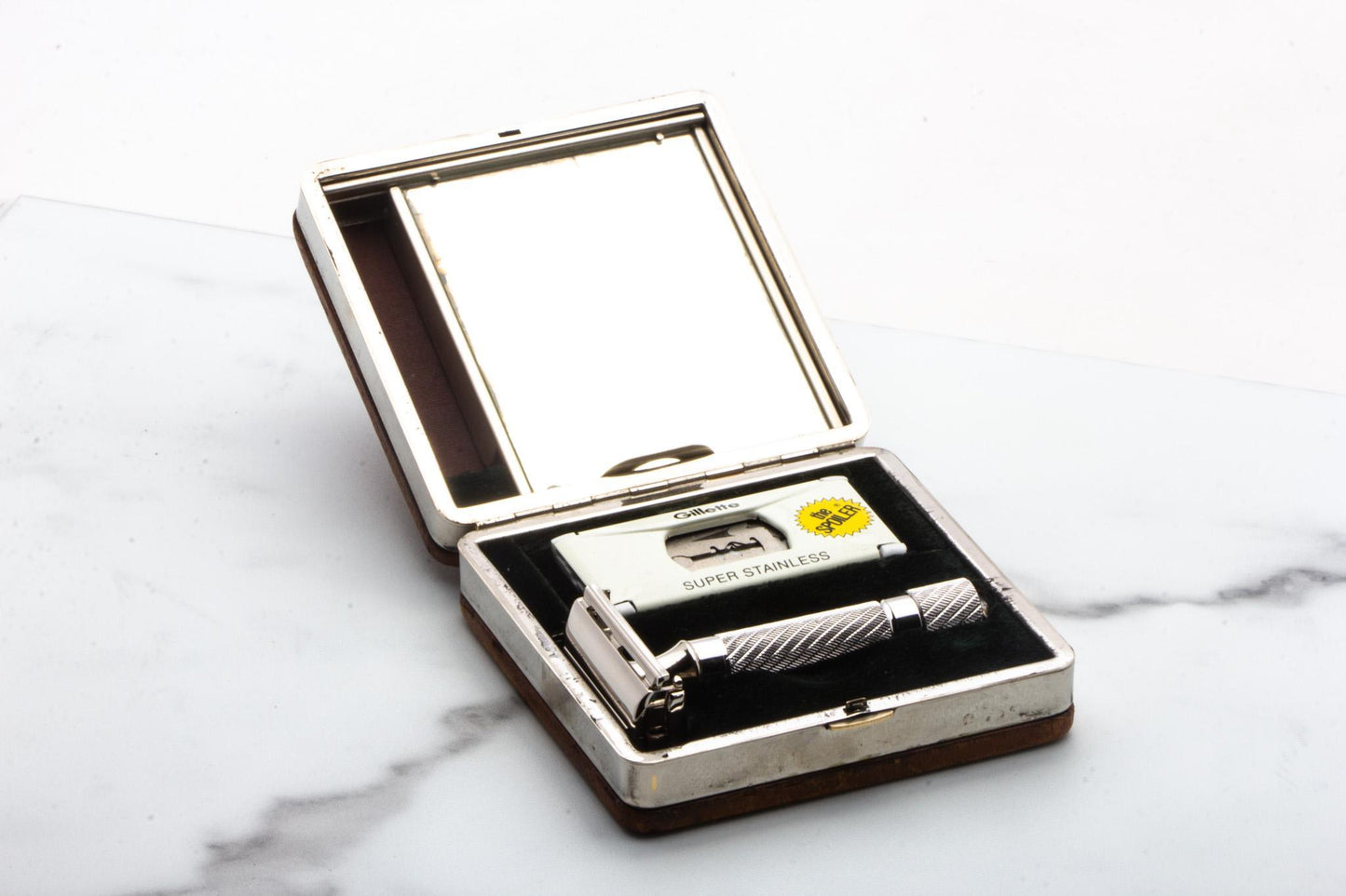 1948-1951 Gillette Rhodium Executive Razor in Ostrich Leather Case | Original Condition