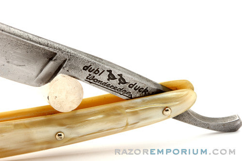 5/8" Dubl Duck Pearlduck Wonderedge w/ Gold Inlay Celluloid Scales Straight Razor |  Solingen, Germany