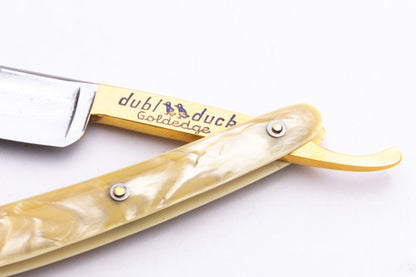 5/8" Dubl Duck Pearlduck Goldedge + Gold Inlay Celluloid Scales Straight Razor  | Solingen, Germany