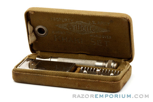 1918 Gillette Old Type Ball End Khaki Service DE Razor Set Army Issue