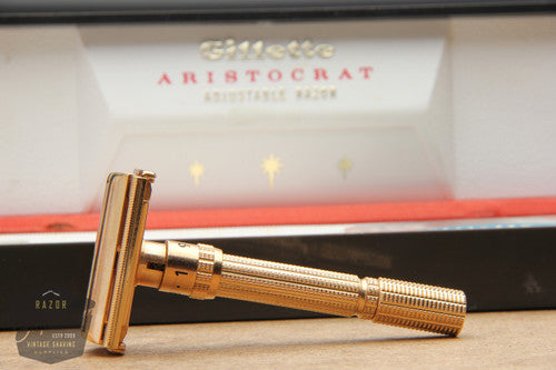 Gillette 1966 Gold Slim Aristocrat Adjustable Safety Razor L1 w/ Original Case